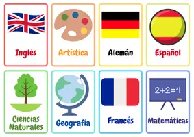 Vista previa - Tarjetas / Manipulativos - ¡Flashcards Asignaturas en Español! - página 1