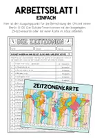 Vorschau - Arbeitsblätter - Zeitzonen und Zeitverschiebung – Uhrzeiten weltweit berechnen | 2-fach differenzierte Arbeitsblätter 5.–6. Klasse - Seite 1