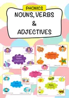 Aperçu - Cartes / Images - Learn PHONICS: Nouns, Proper Nouns, Verbs, Adjectives, Adverbs Posters / Apprendre la phonétique : noms, noms propres, verbes, adjectifs, adverbes Posters - Page de couverture