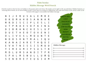 Aperçu - Feuilles d'exercices - Learn English: Palm Sunday Hidden Message Word Search / Recherche de mots pour le dimanche des Rameaux - Page de couverture