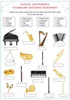 Aperçu - Feuilles d'exercices - Musical Instruments Matching Worksheet For Kids / Feuille de travail d'appariement des instruments de musique - Page 1