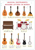 Aperçu - Feuilles d'exercices - Musical Instruments Missing Letters In Words Worksheet / Instruments de musique Lettres manquantes dans les mots - Page 3