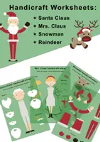 Aperçu - Matériel pour travaux manuels / dessin - Santa Claus, Mrs. Claus, Snowman, Reindeer handicraft worksheets: prints on a paper, cut out and glue the parts / Feuilles de travail d'artisanat de Noël - Page de couverture