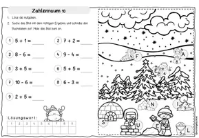 Vorschau - Arbeitsblätter - Winter Rechenspuren Klasse 1 | Mathematik Zahlenraum 10 - Seite 3
