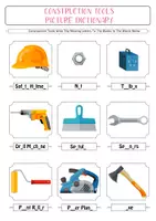 Aperçu - Feuilles d'exercices - Worksheet for finding and typing the missing letters of Construction Tools Words / Outils de construction: lettres manquantes - Page 1