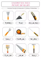 Aperçu - Feuilles d'exercices - Worksheet for finding and typing the missing letters of Construction Tools Words / Outils de construction: lettres manquantes - Page 2