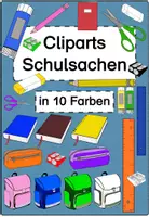 Vorschau - Bildkarten - Cliparts Schulsachen in 10 Farben - Deckblatt