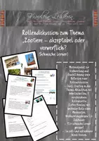 Vorschau - Arbeitsblätter - Materialpaket - Rollendiskussion Pro-Kontra-Diskussion zum Thema Zootiere - SCHWACHE LERNER - Deckblatt