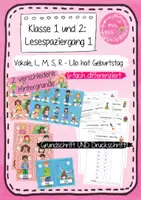 Vorschau - Arbeitsblätter - 1. Klasse: Lesespaziergang 01 - Erster Lesespaziergang in der 1. Klasse: Geburtstag (L, M, S, R, Vokale) in Grundschrift und Druckschrift - Jahrgangsmischung - Deckblatt
