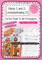 Vorschau - Arbeitsblätter - 1. Klasse: Lesespaziergang 21 - Eu und eu: Feuer in der Kreuzgasse Grundschrift UND Druckschrift (Frohes Lernen) - Deckblatt