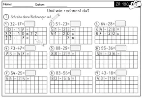 Vorschau - Arbeitsblätter - Zweistellige Subtraktion mit ZÜ - Zahlenraum 100 - Arbeitsblätter und Spiele - Seite 2