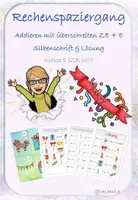 Vorschau - Arbeitsblätter - Rechenspaziergang ZR 100 Addieren mit Überschreiten ZE+E - In Silbenschrift & Lösung #Rabattraketen - Deckblatt