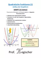 Vorschau - Unterrichtsreihen - SKRIPT: Quadratische Funktion (1): Aufbau der Hauptform (mit Lösungen & PowerPoint) - Deckblatt