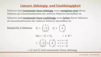 Vorschau - Präsentationen/Tafelbilder - Tafelbilder - Lineare Abhängig- und Unabhängigkeit - Seite 1