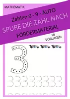 Vorschau - Arbeitsblätter - Materialpaket - Spure die Zahlen nach 0-10 Straße & Auto - Seite 1