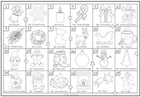 Vorschau - Arbeitsblätter - Adventskalender Weihnachten – Advent, Ausmalen, Weihnachtszeit, Deutsch | Arbeitsblatt, Ausmalbild, Unterrichtsmaterial Grundschule, Klasse 1 2 3 4 - Seite 1