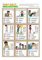 Aperçu - Cartes d'exercices - daily routines game English Anglais (Don´t say it!) - Page 1