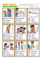 Aperçu - Cartes d'exercices - daily routines game English Anglais (Don´t say it!) - Page 3