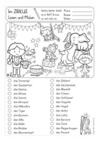 Aperçu - Feuilles d'exercices - Lesen und Malen Zirkus Deutsch - Page 1