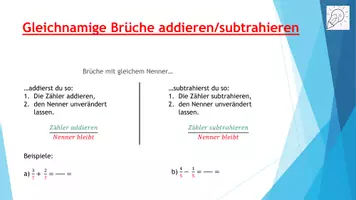 Vorschau - Präsentationen/Tafelbilder - Mathematik: Gleichnamige Brüche addieren subtrahieren - Seite 3