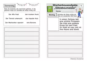 Vorschau - Arbeitsblätter - Wochenhausaufgabe Sätze zusammensetzen und schreiben - Seite 2