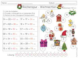 Vorschau - Arbeitsblätter - Rechenspur WEIHNACHTEN - Addition Subtraktion Multiplikation Zahlrenraum 100 - 4 Differenzierungen Klasse 2 & 3 - Seite 2