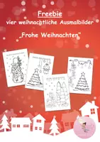 Vorschau - Mal- und Bastelvorlagen - 4 weihnachtliche Ausmalbilder Karten Freebie Weihnachten - Deckblatt