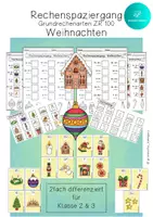 Vorschau - Arbeitsblätter - Rechenspaziergang WEIHNACHTEN Grundrechenarten Zahlenraum 100 - 2 Differenzierungen - Klasse 2 - Deckblatt