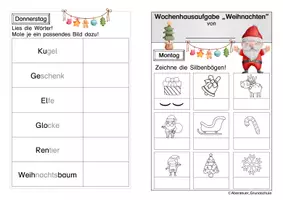 Vorschau - Arbeitsblätter - Wochenhausaufgabe Weihnachten Klasse 1 2 - Seite 1