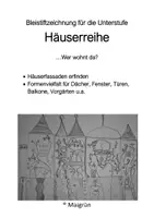 Vorschau - Arbeitsblätter - WER WOHNT DA?? - Häuserreihe als Bleistiftzeichnung Unterstufe - Deckblatt