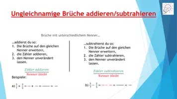 Vorschau - Präsentationen/Tafelbilder - Ungleichnamige Brüche addieren (Nur Hefteintrag) - Seite 1