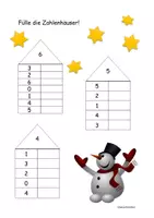 Vorschau - Arbeitsblätter - winterliches Arbeitsblatt: Zahlenhäuser 4 bis 6 - Deckblatt