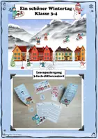 Vorschau - Stationenlernen - Lesespaziergang Wintertag Winter lesen Leseverständnis Klasse 3-4 - Deckblatt