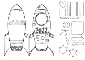 Aperçu - Matériel pour travaux manuels / dessin - Happy New Year 2022 - Rocket with Sketchnotes - Page 2