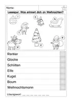 Aperçu - Feuilles d'exercices - Mini-Lesespur: Was erinnert dich an Weihnachten - Page 1