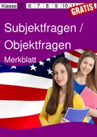Vorschau - Merkblätter - KOSTENLOS: Merkblatt zu den Subjektfragen und Objektfragen im Simple Present und Simple Past im Überblick - Deckblatt