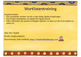 Vorschau - Arbeitsblätter - Wortlistentraining - Deckblatt
