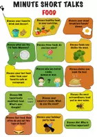 Aperçu - Cartes d'exercices - MINUTE SHORT DISCUSSIONS about Food - Speaking Cards / Parler pendant 1 minute sur la nourriture - Cartes parlantes - Page de couverture