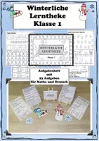 Vorschau - Stationenlernen - Winterliche Lerntheke Klasse 1 Winter Deutsch Mathe Aufgabenheft - Deckblatt