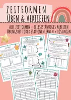 Vorschau - Arbeitsblätter - Zeitformen Unterrichtsmaterial Deutsch Klasse 5–7 Stationsarbeit Arbeitsblätter Übungen differenziert mit Lösungen - Deckblatt