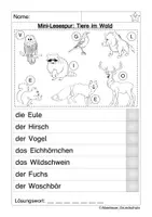 Aperçu - Feuilles d'exercices - Mini-Lesespur: Tiere im Wald - Page 1