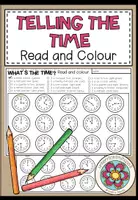 Vorschau - Arbeitsblätter - Telling the Time Englisch – Uhrzeit auf Englisch, What’s the Time, Uhr lesen, englische Uhrzeiten, Reading, Reading Comprehension, Leseverstehen, Read and Colour | differenziertes Arbeitsblatt, Lesetraining 4., 5. Klasse, Grundschule, Sekundarstufe - Deckblatt
