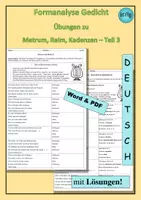 Vorschau - Arbeitsblätter - Formanalyse Gedicht Übungen zu Metrum und Reim Teil 3 - als PDF & Word - Deckblatt