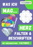 Vorschau - Mal- und Bastelvorlagen - Herz zum Aufklappen falten ❤️ Was ich mag ❤️ Vorlage • Anleitung • Reflexion - Deckblatt