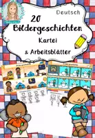 Vorschau - Arbeitsblätter - Bildergeschichten Kartei & Arbeitsblätter Klasse 2-3 | Kreatives Schreiben Deutsch - Deckblatt