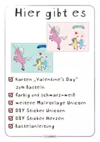 Vorschau - Mal- und Bastelvorlagen - Valentine's Day ❤️ PAKET KARTEN | DIY Giraffe 🦒 Unicorn 🦄 Eule 🦉 | Basteln und Malen | Valentinstag 2024 - Seite 3