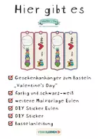 Vorschau - Mal- und Bastelvorlagen - ❤️ Valentine's Day 🦉 Eulen | DIY Anhänger | Basteln und Malen | Valentinstag - Seite 1