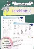Vorschau - Arbeitsblätter - Leseblatt J: Buchst., Silben, Wörter, Sätze - AEIOU MLSWRNF TAuEiHDSch KZPGJ - Deckblatt