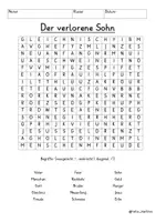 Vista previa - Juegos / Gamificación - Alemán Gleichnis vom verlorenen Sohn Suchsel Religion Grundschule Neues Testament Bibel Buchstabengitter Gleichnisse Jesu - página 1