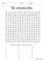 Vista previa - Juegos / Gamificación - Alemán Gleichnis vom verlorenen Sohn Suchsel Religion Grundschule Neues Testament Bibel Buchstabengitter Gleichnisse Jesu - página 3